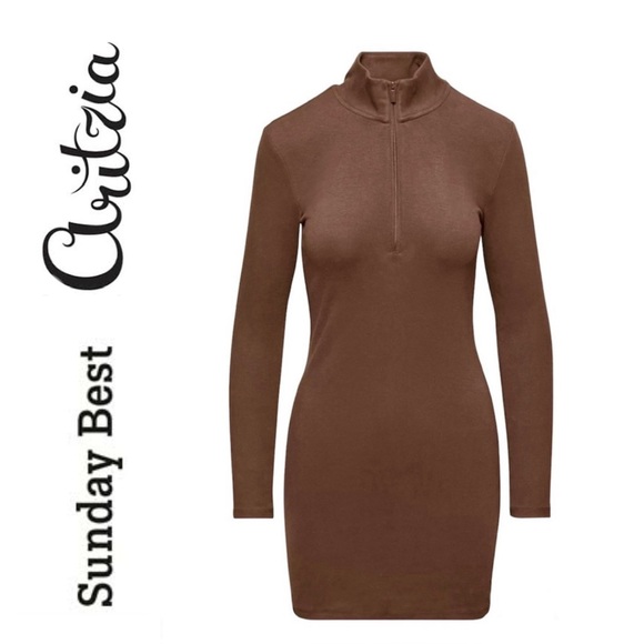 Sunday Best by Aritzia, half zip dress, size Medium, cognac brown, EUC - Picture 1 of 11